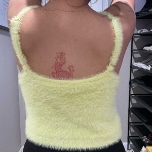 Fluffy Yellow V neck Crop Top With Adjustable Straps